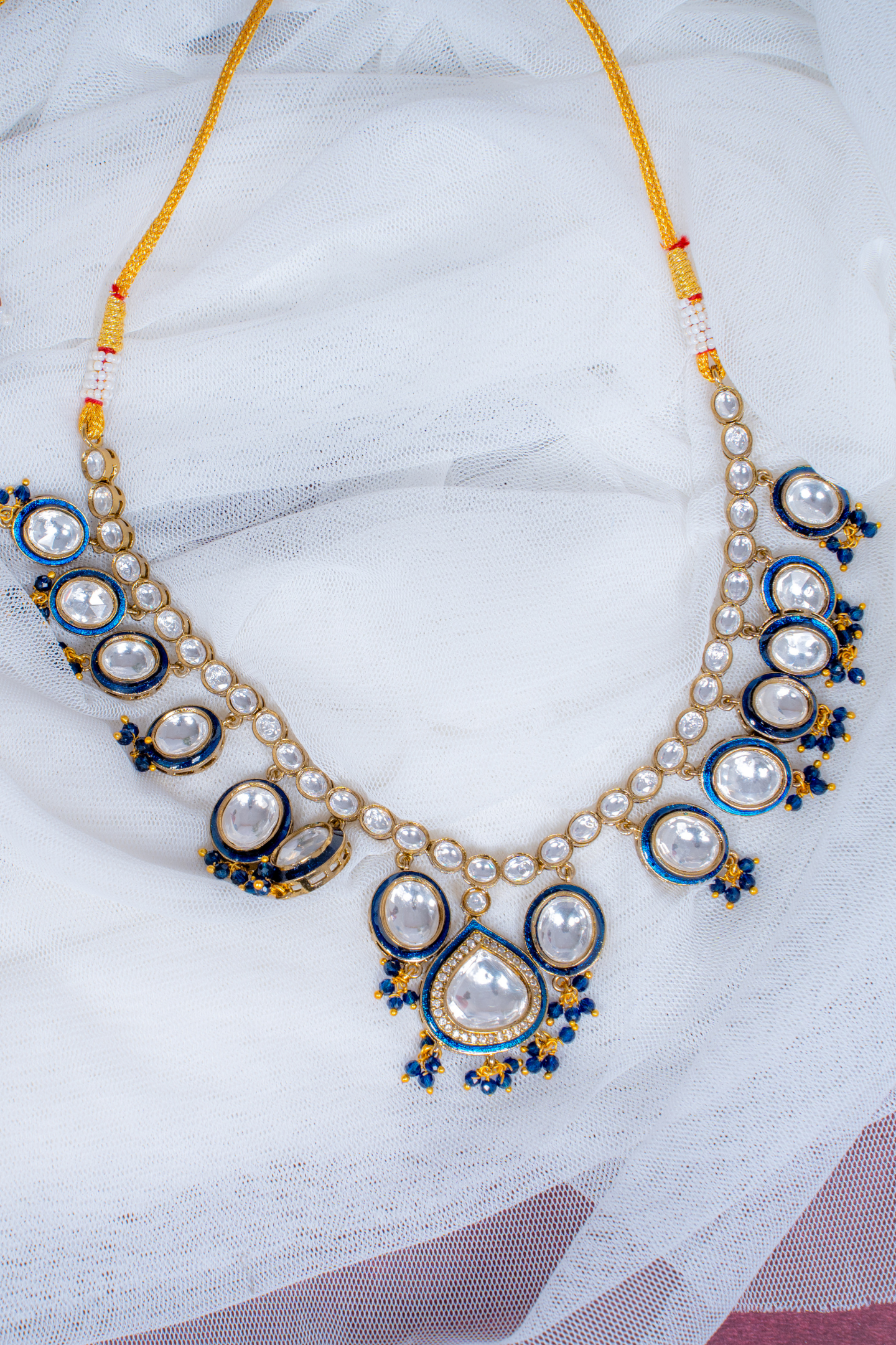 Majestic Kundan Polki Pearl Necklace-Blue