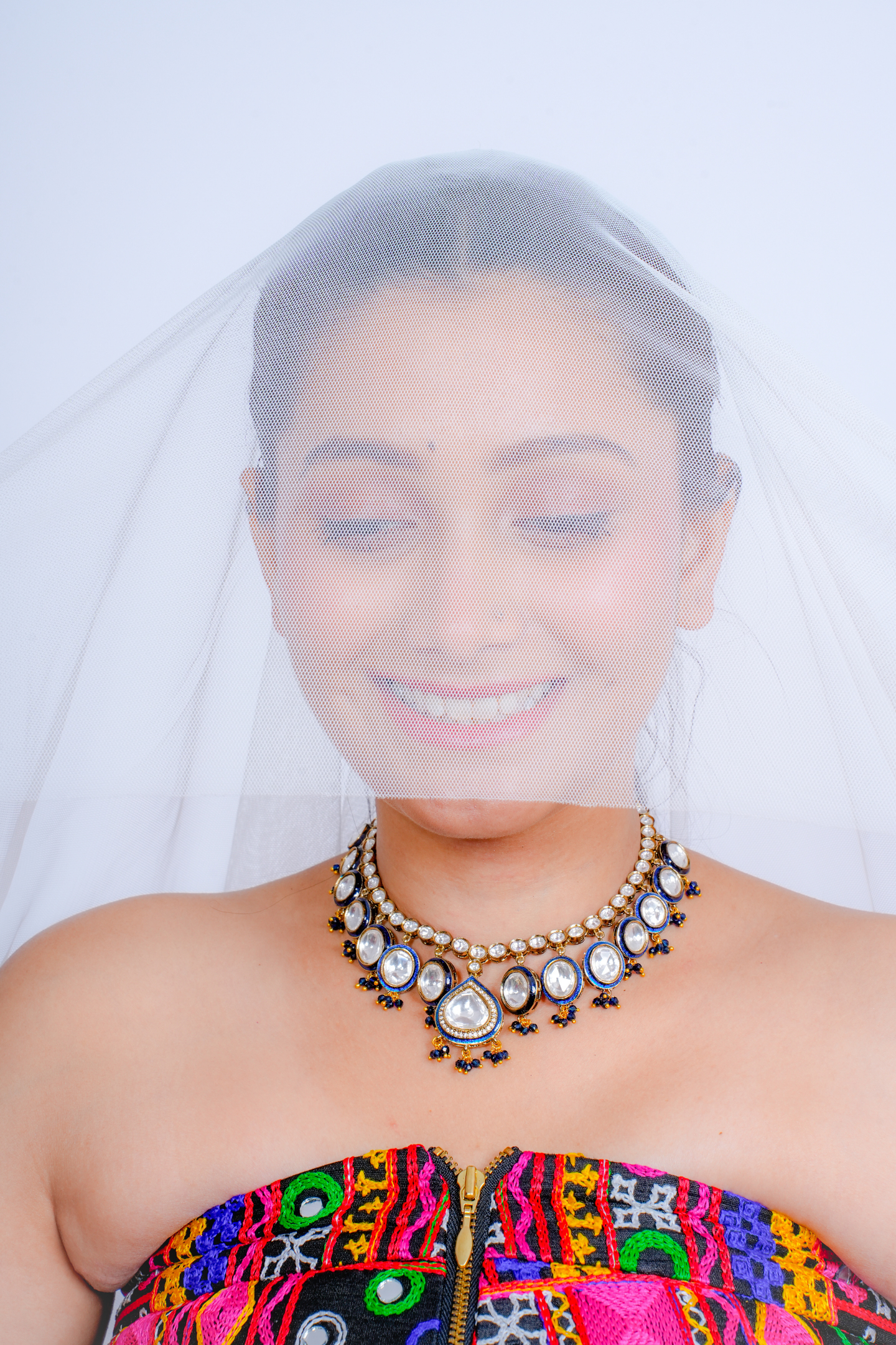 Majestic Kundan Polki Pearl Necklace-Blue