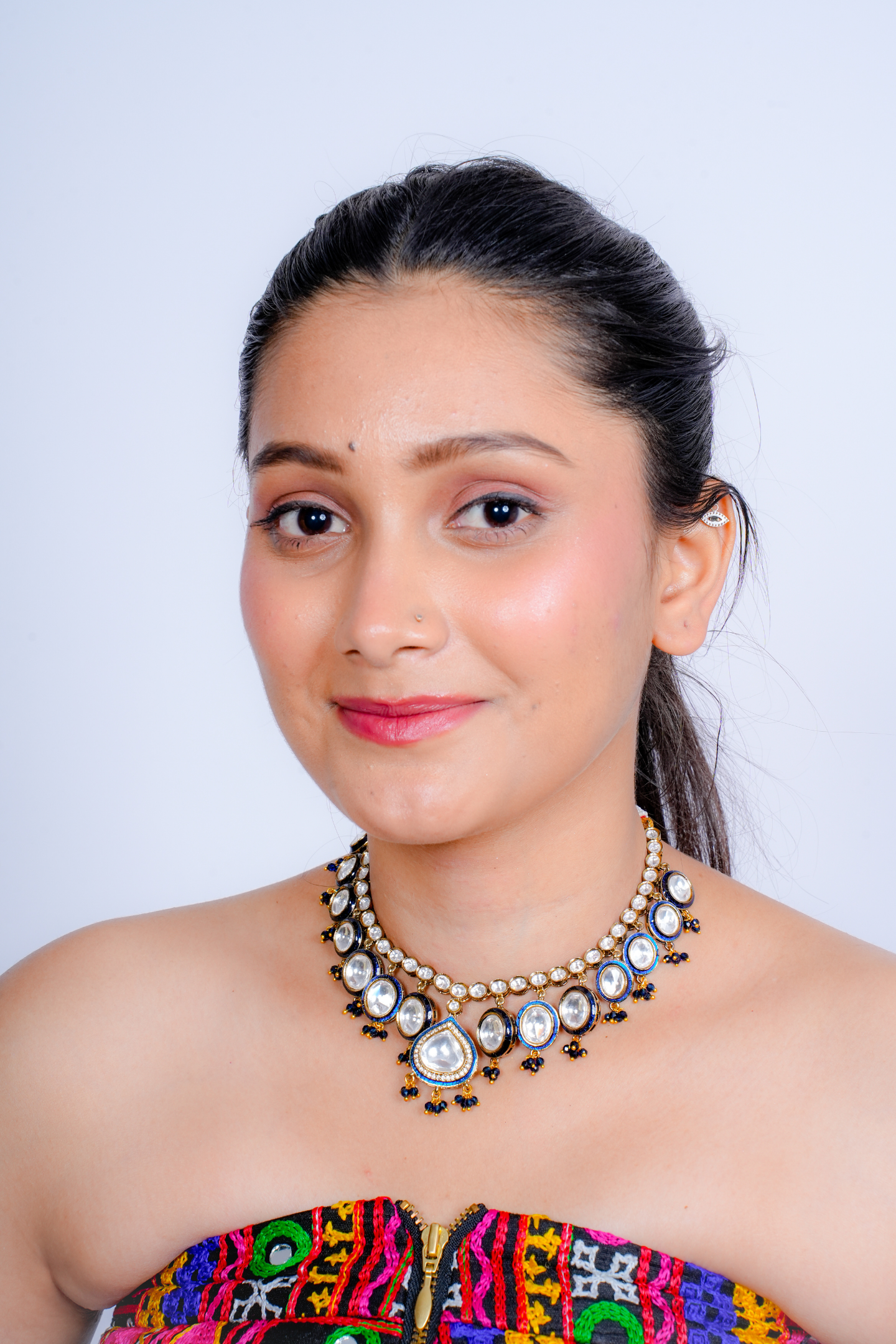 Majestic Kundan Polki Pearl Necklace-Blue