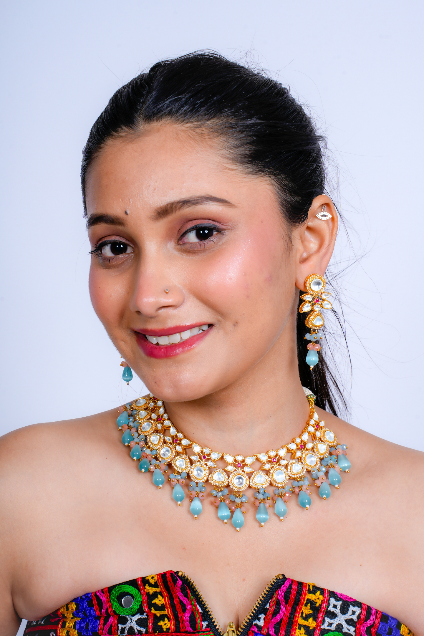 Kundan Polki Choker Necklace - Sea Green