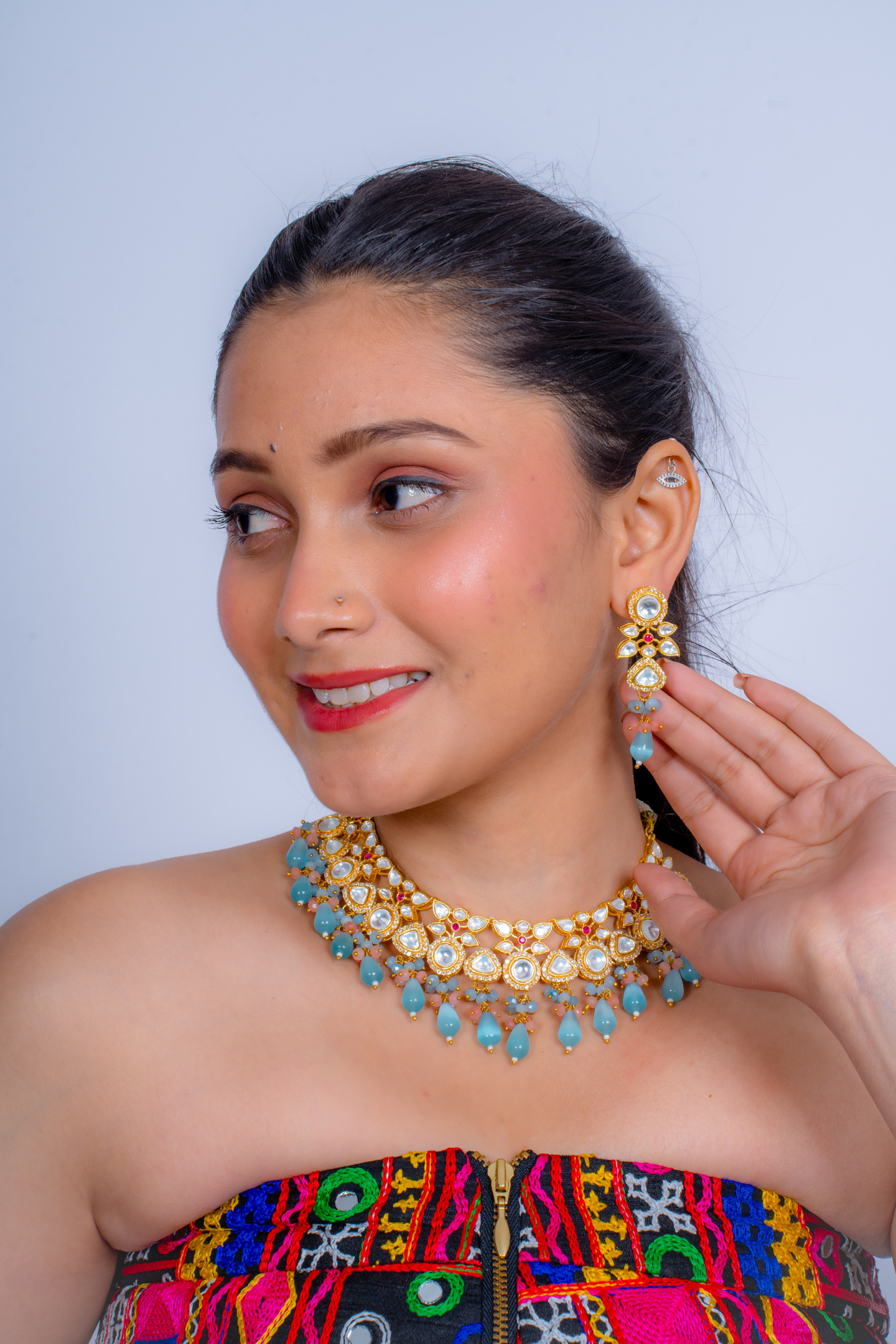 Kundan Polki Choker Necklace - Sea Green