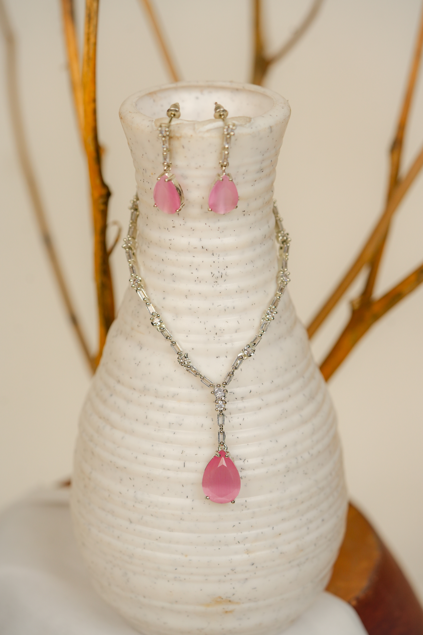 Elegant Crystal Necklace -Pink