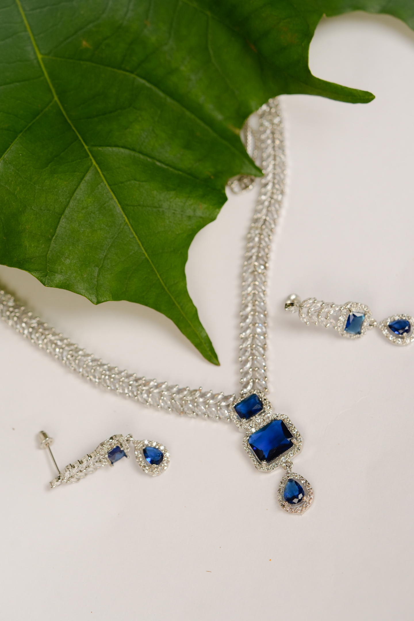 Majestic Blue American Diamond Jewellery Set