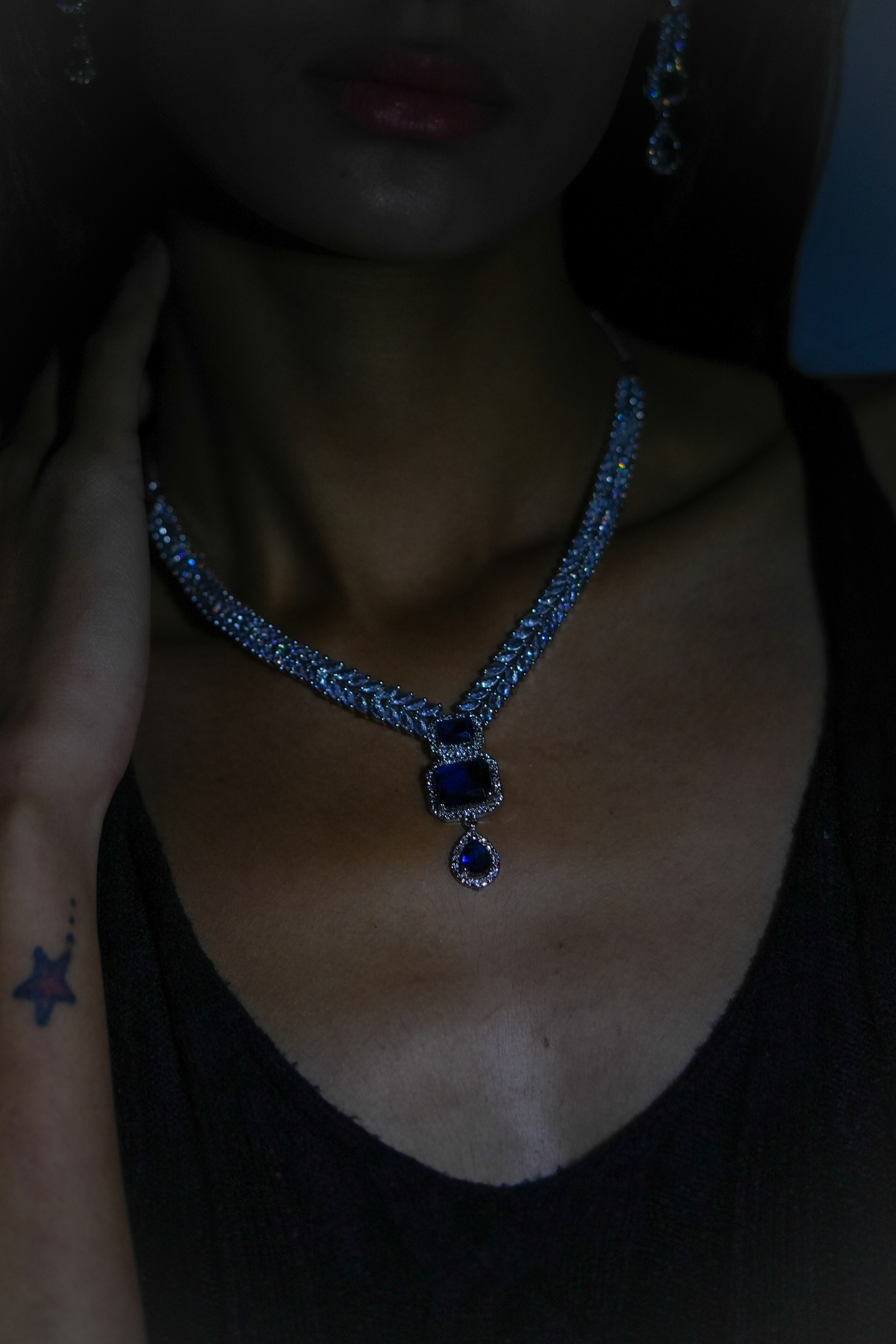 Majestic Blue American Diamond Jewellery Set