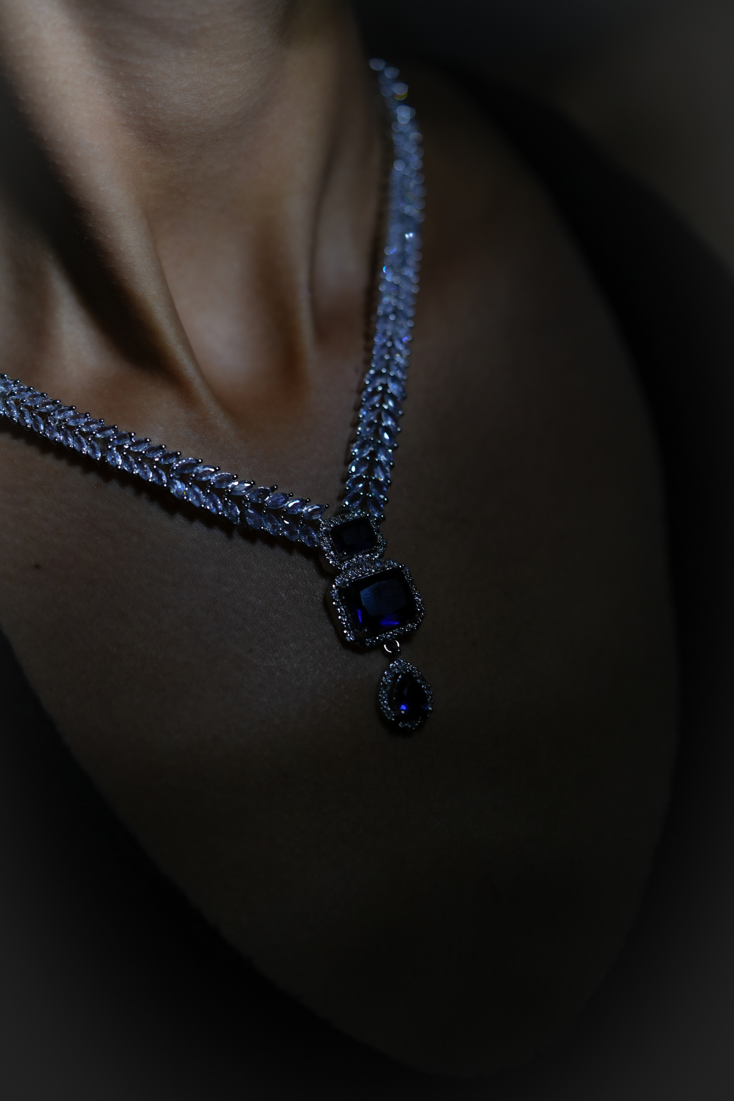 Majestic Blue American Diamond Jewellery Set