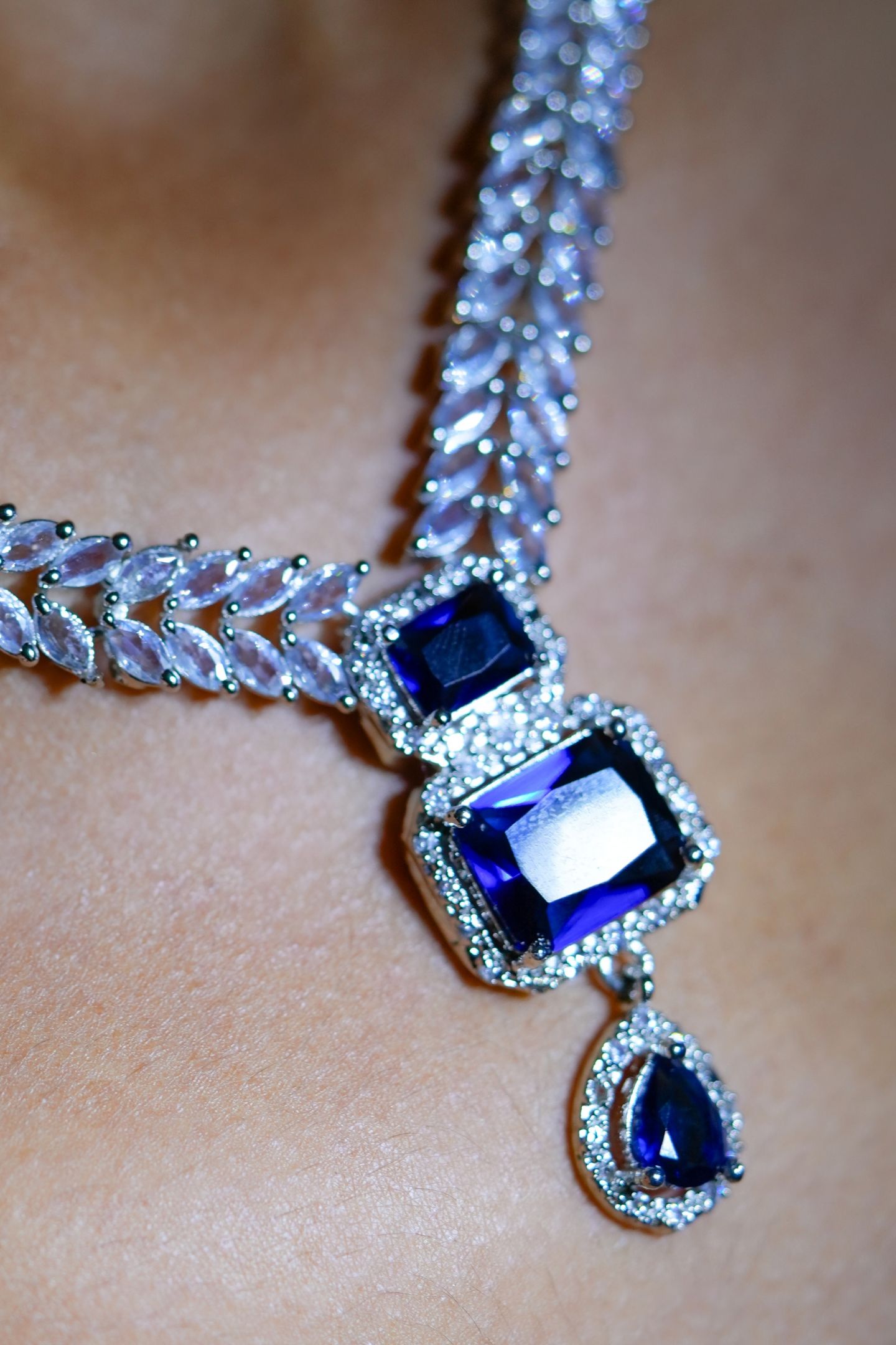 Majestic Blue American Diamond Jewellery Set