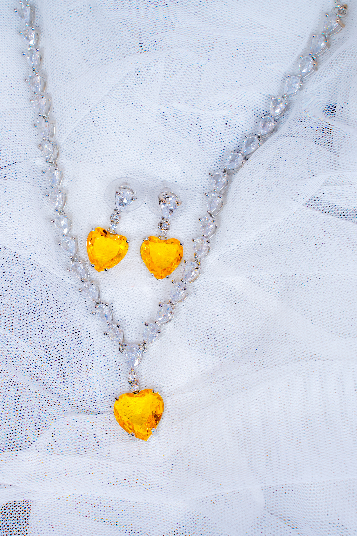 Heart Drop American Diamond Jewellery Set-Yellow