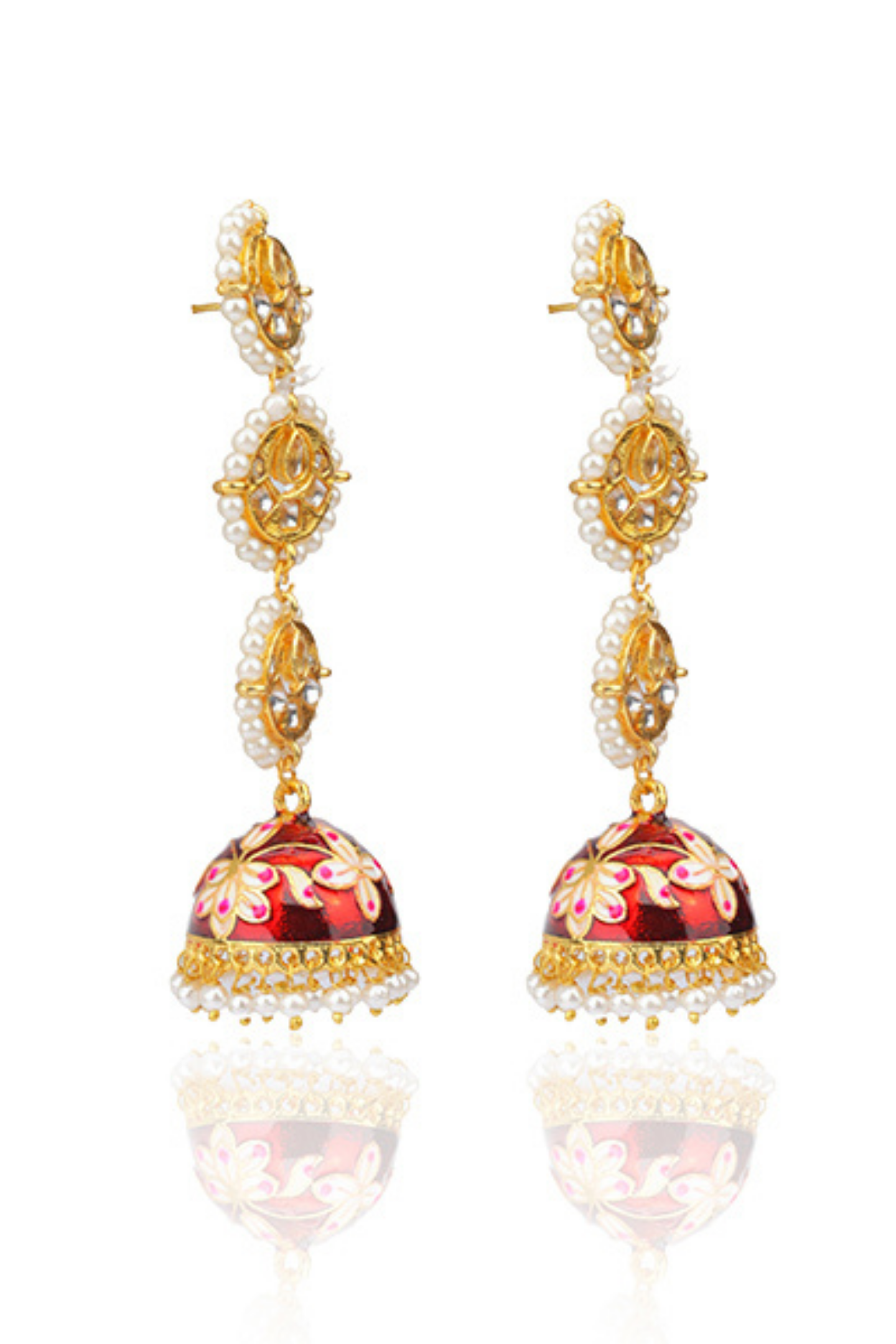 Royal Kundan Meenakari Jhumka Earring-Red