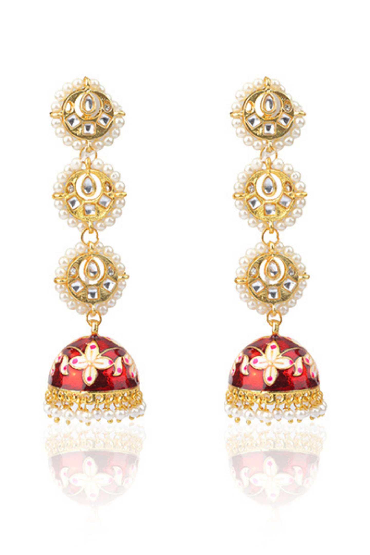 Royal Kundan Meenakari Jhumka Earring-Red