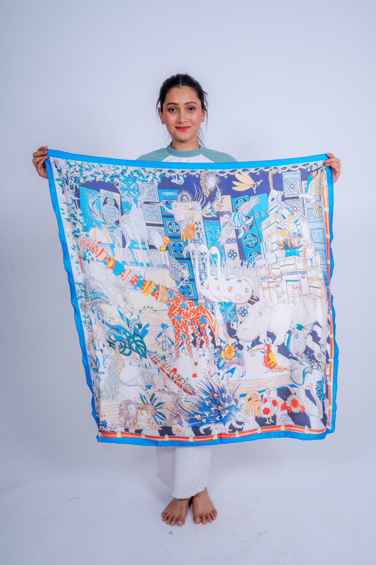 Exotic Birds and Animals Satin Scarf