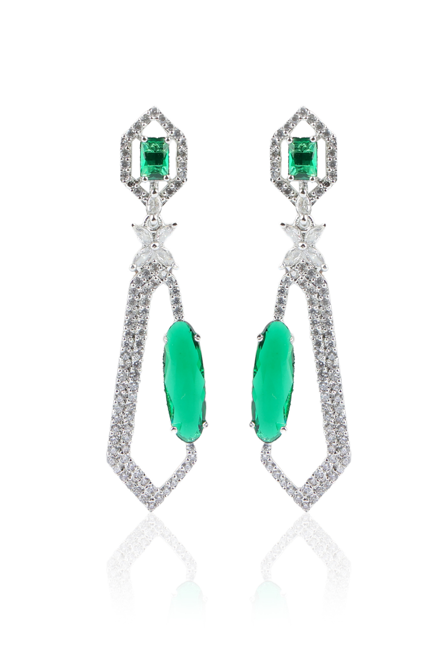 Dangled American Diamond Earrings - Green