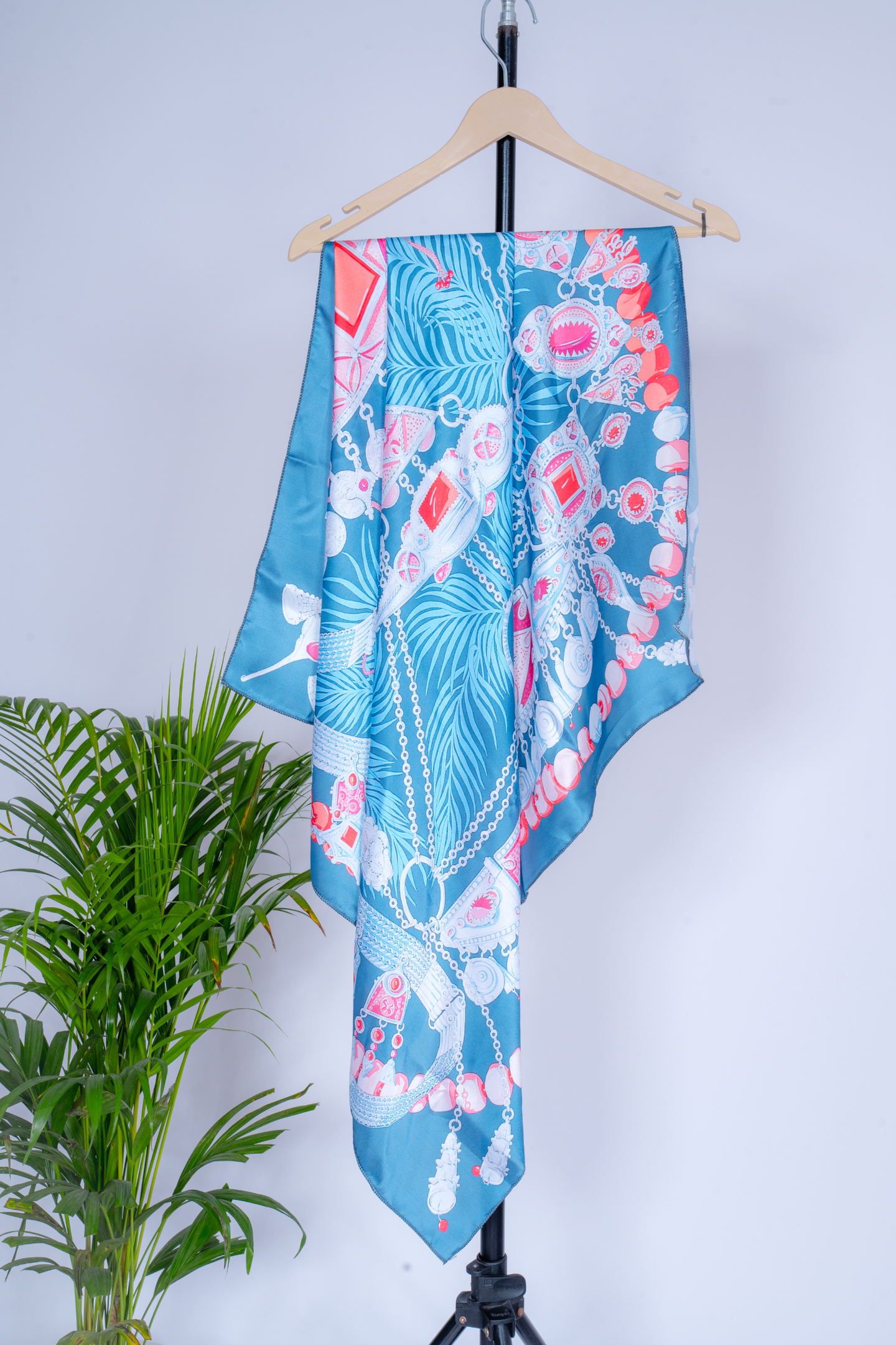 Luxe Ethnic Jewel-Print Satin Scarf