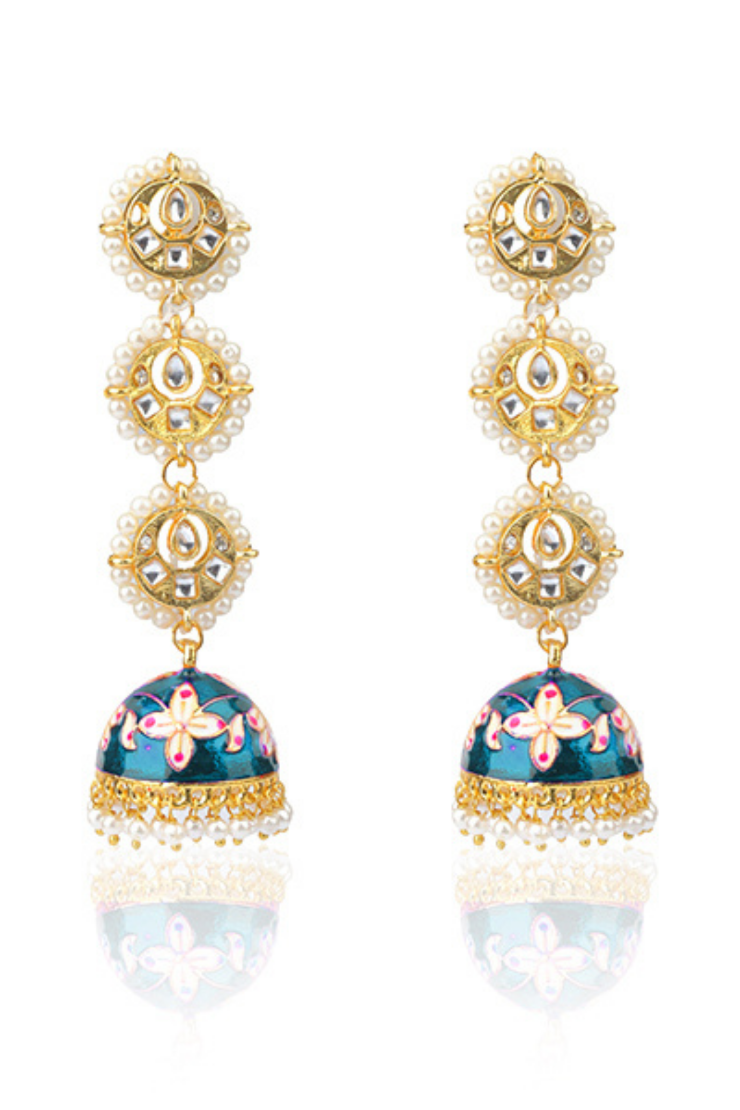 Royal Kundan Meenakari Jhumka Earring-Blue
