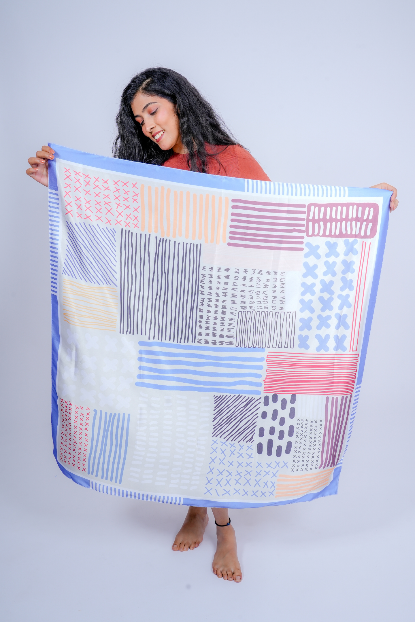 Boho Chic Abstract Print Satin Scarf