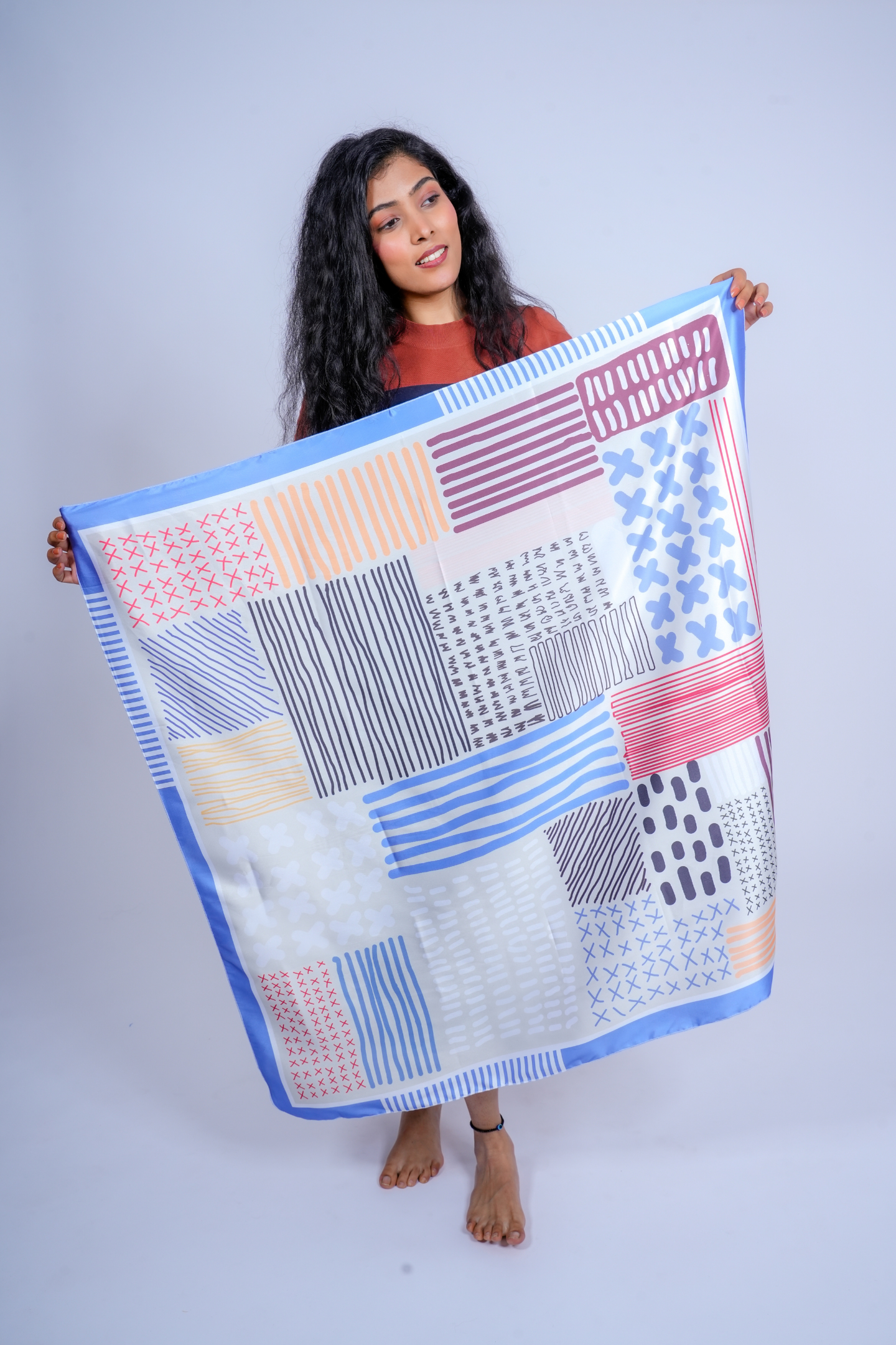 Boho Chic Abstract Print Satin Scarf