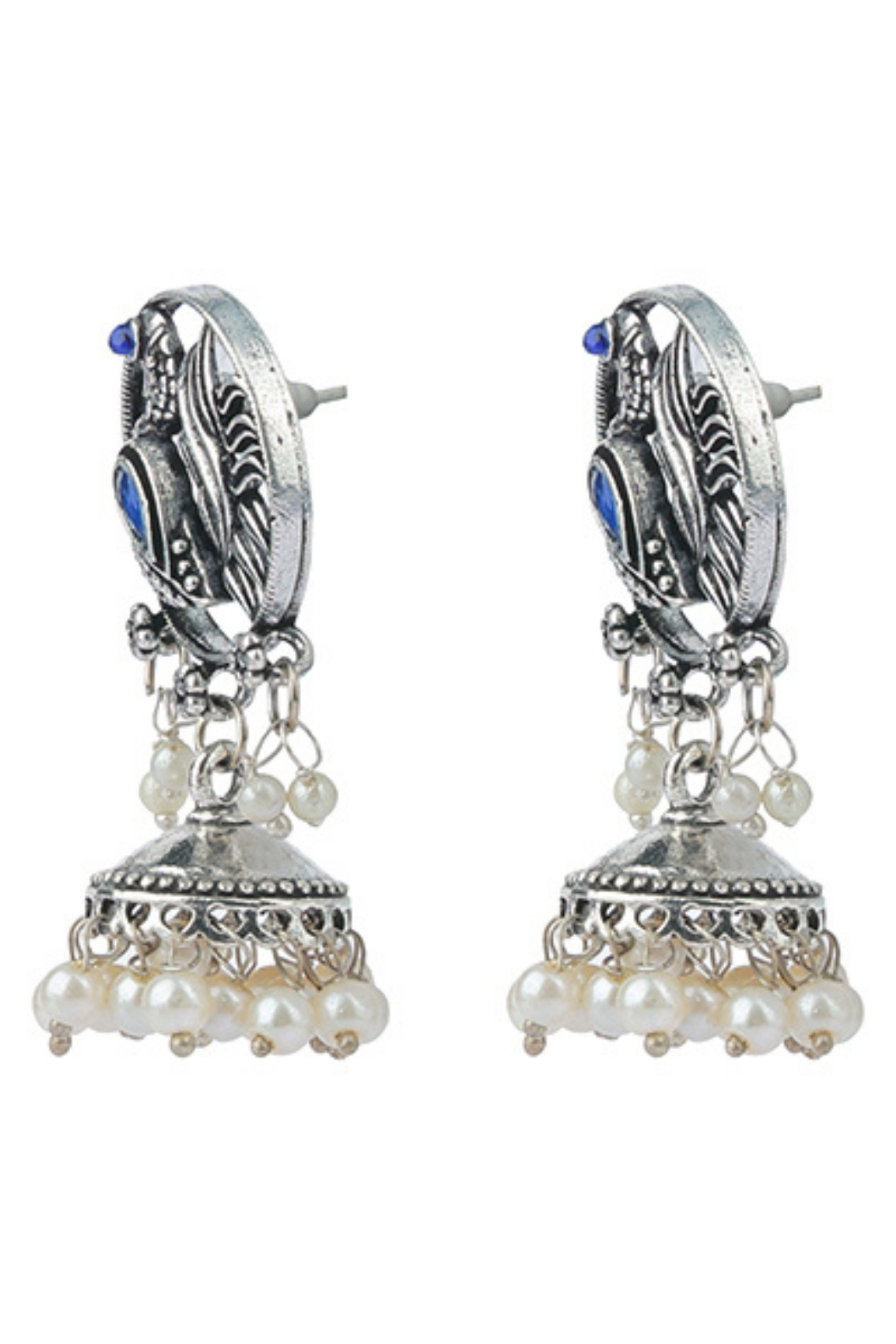 Antique Silver Peacock Jhumka Earrings
