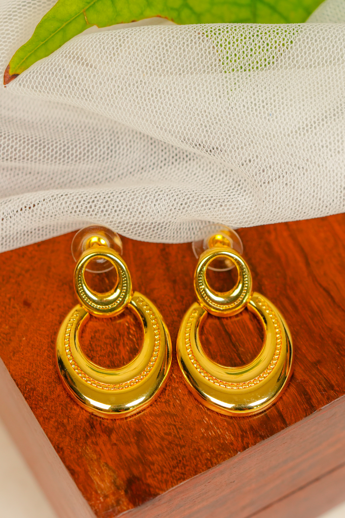Gold-Plated Double Hoop Drop Earring