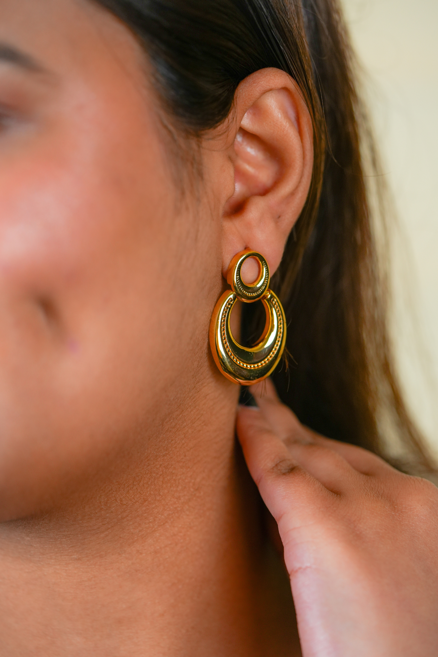 Gold-Plated Double Hoop Drop Earring