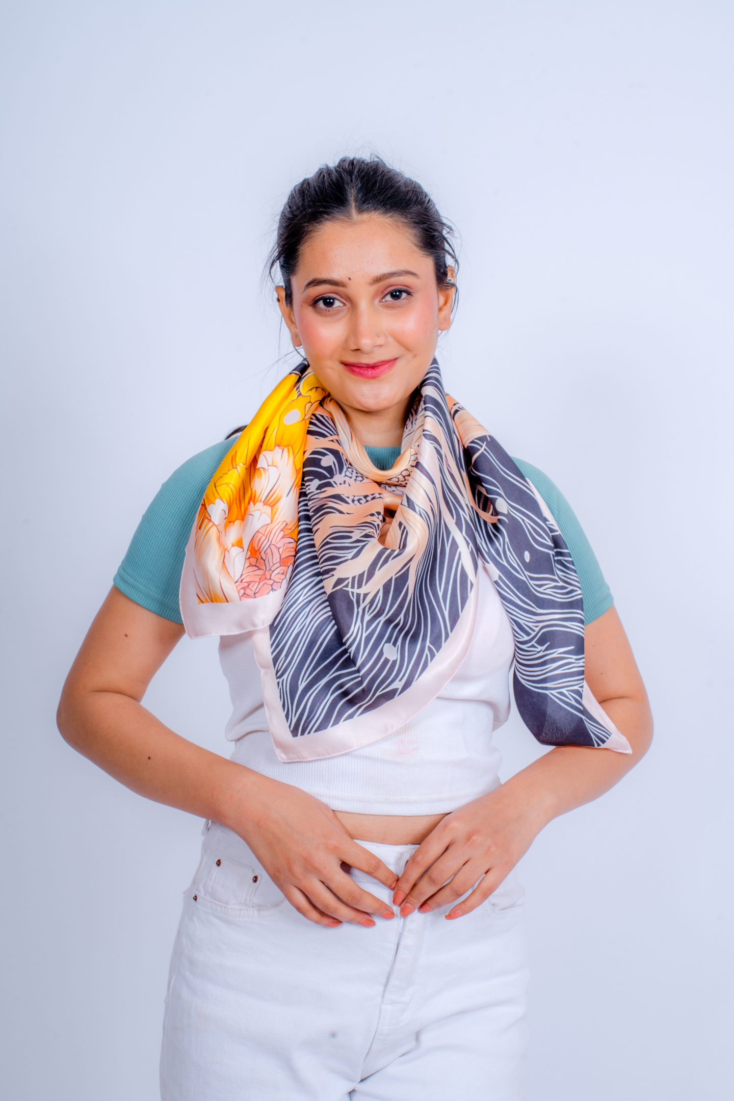 Golden Bloom Satin Scarf