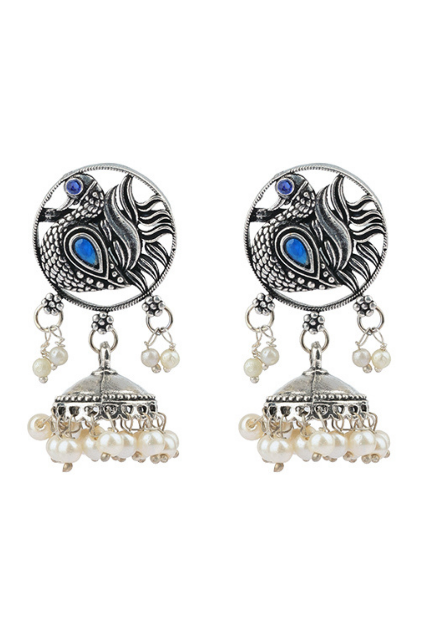 Antique Silver Peacock Jhumka Earrings