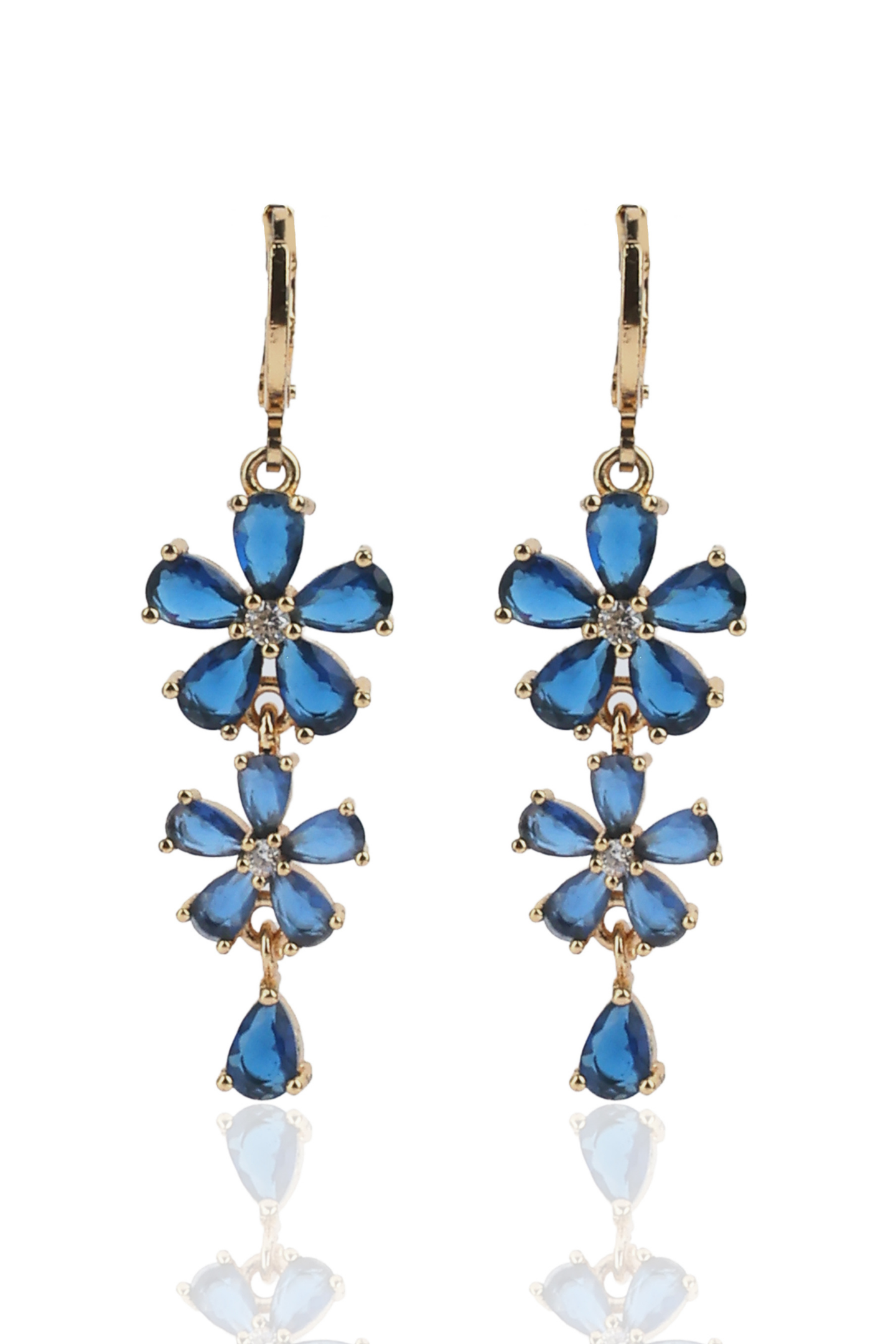 American Diamond floral Earrings-Blue