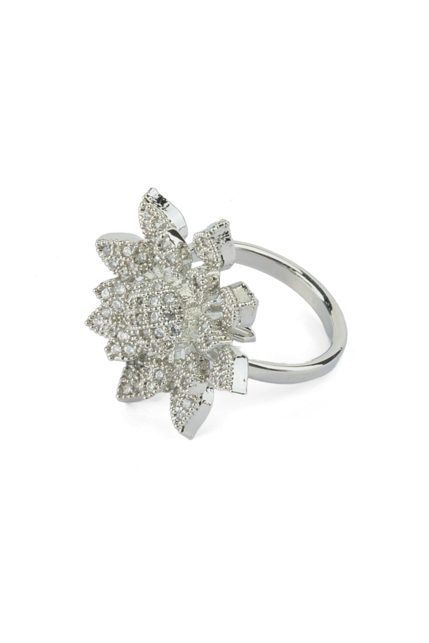 Floral Crystal Cocktail Ring -Silver