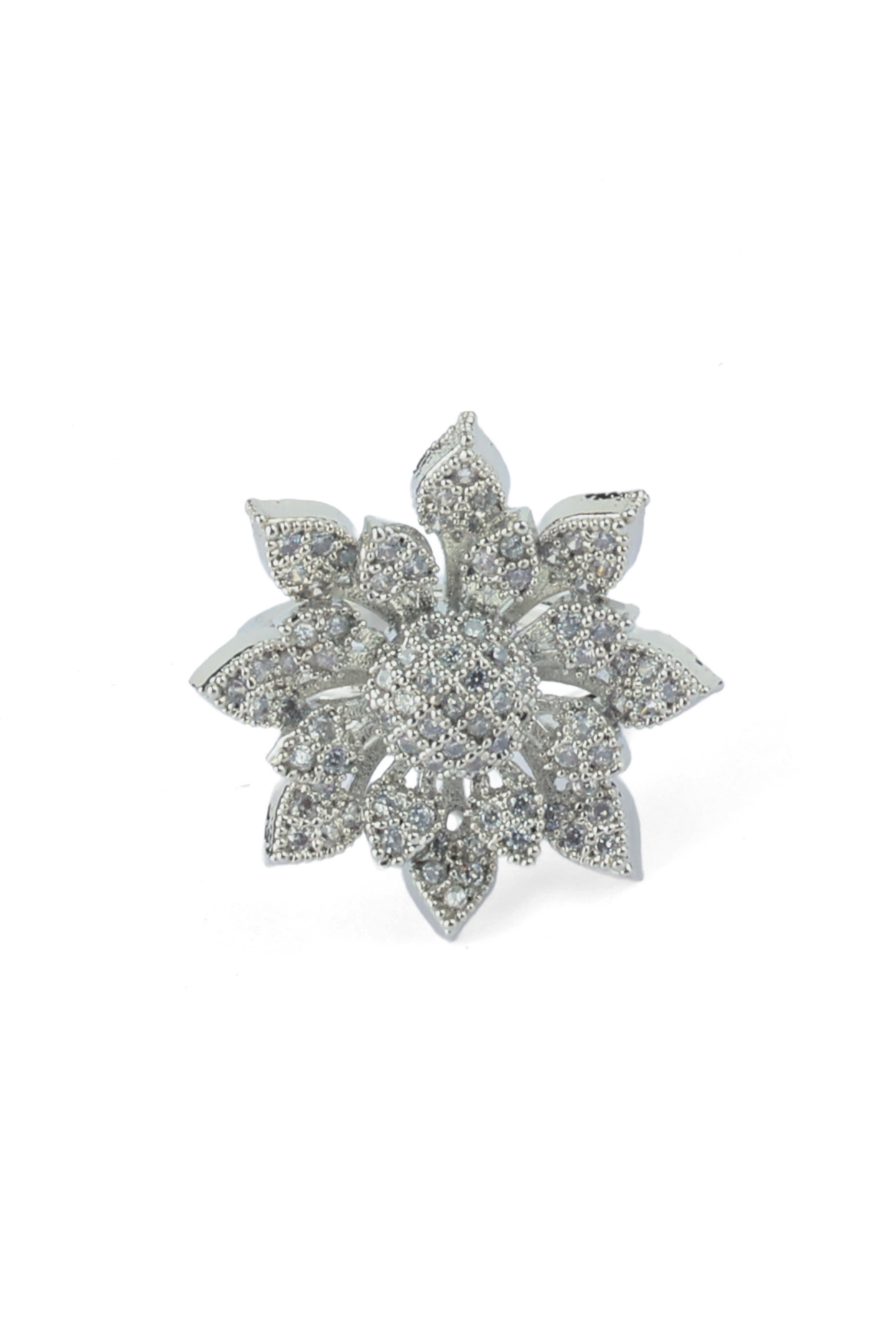 Floral Crystal Cocktail Ring -Silver