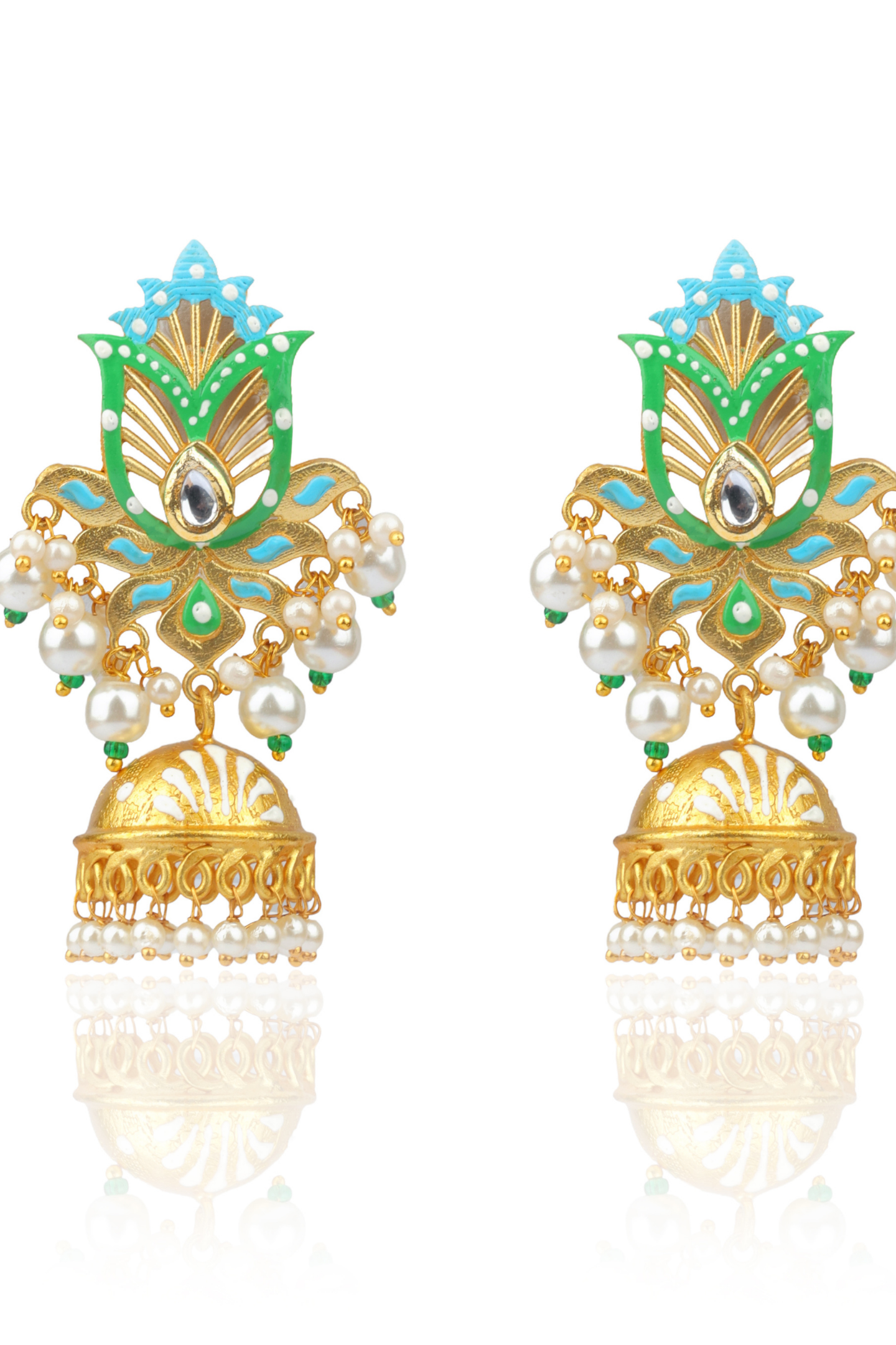 Green-Skyblue Hand Painted Jhumki