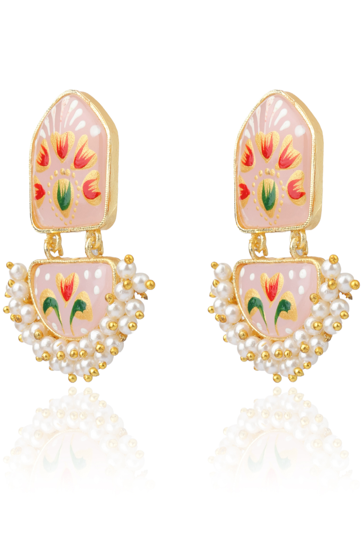 Hand-Painted Meenakari Pearl Drop Earring-Pink