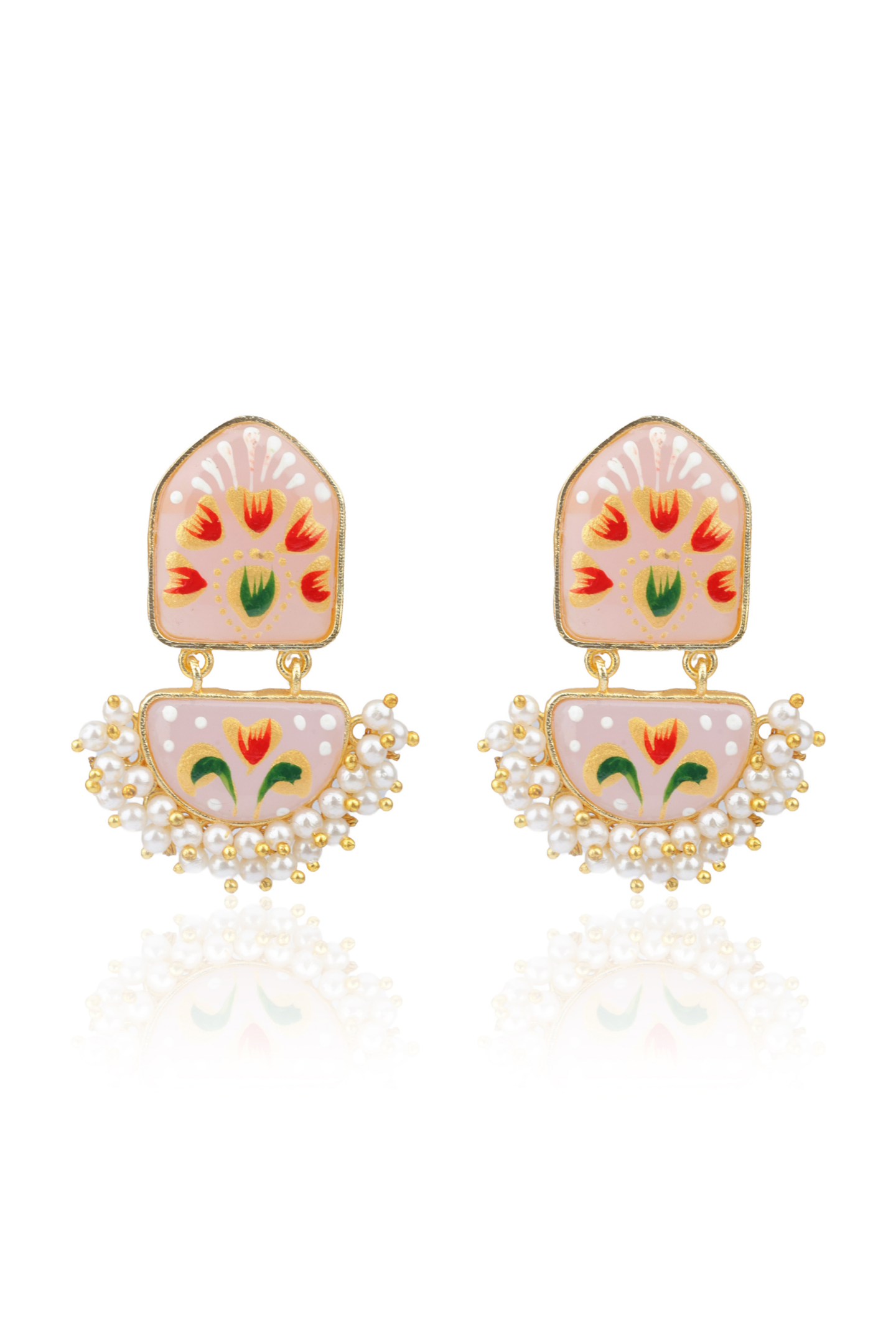 Hand-Painted Meenakari Pearl Drop Earring-Pink