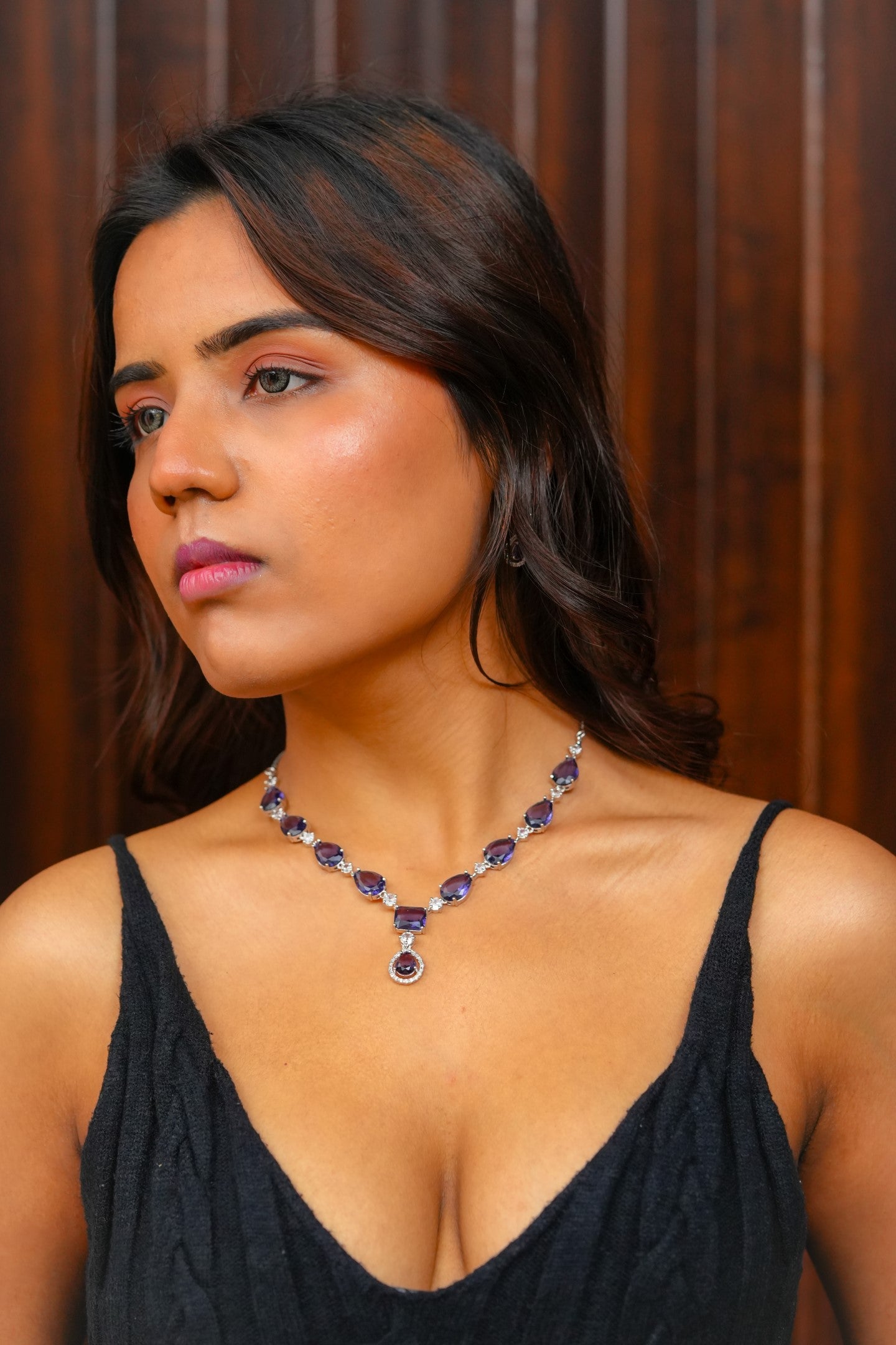 Royal Gemstone Necklace Set-Purple
