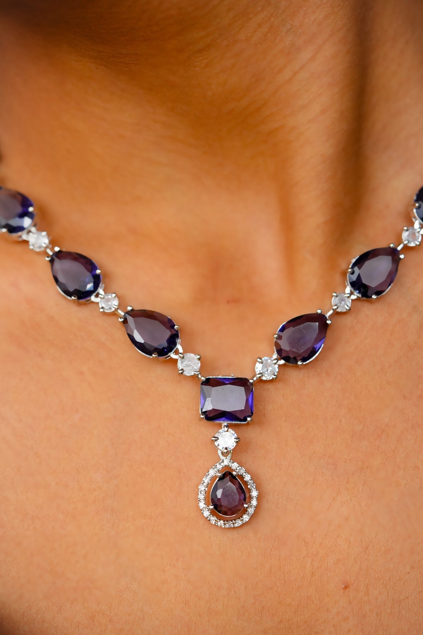 Royal Gemstone Necklace Set-Purple