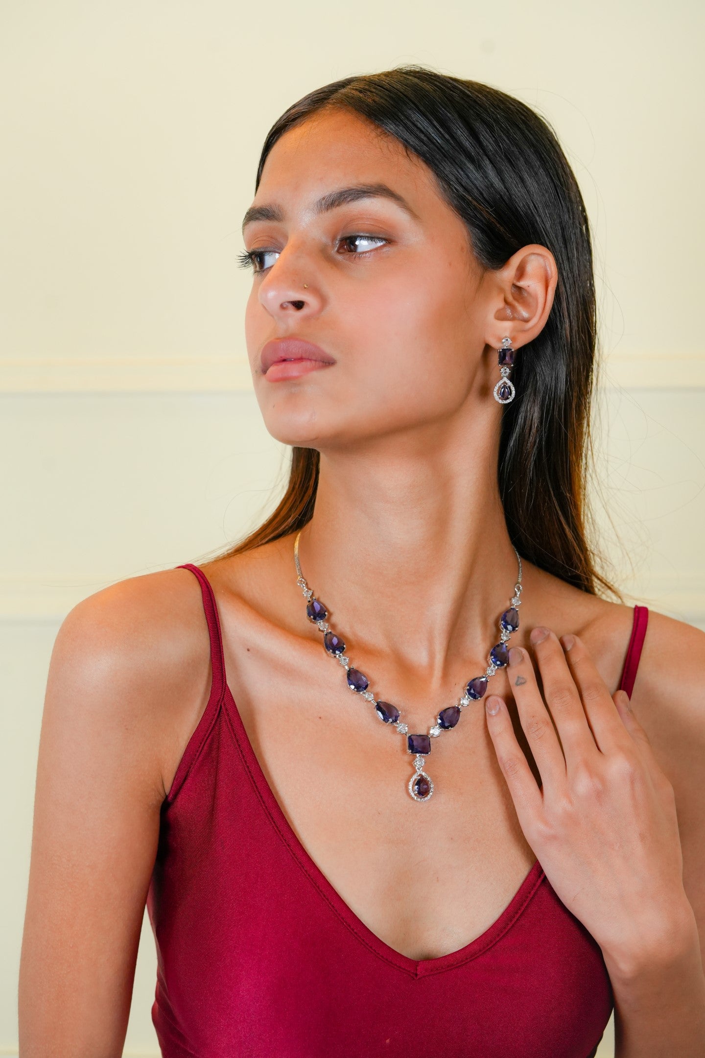 Royal Gemstone Necklace Set-Purple