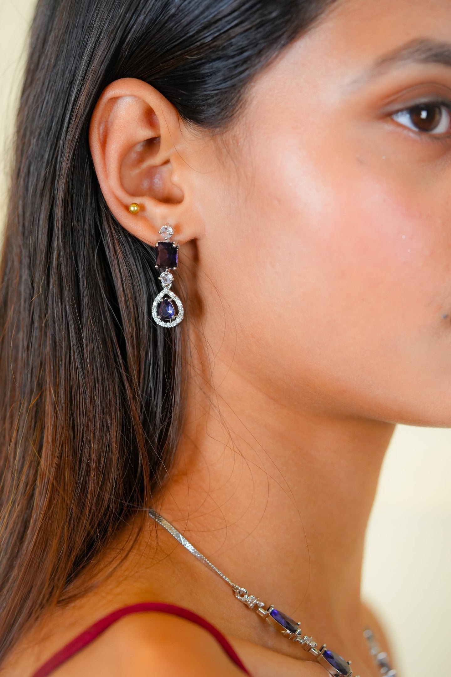 Royal Gemstone Necklace Set-Purple