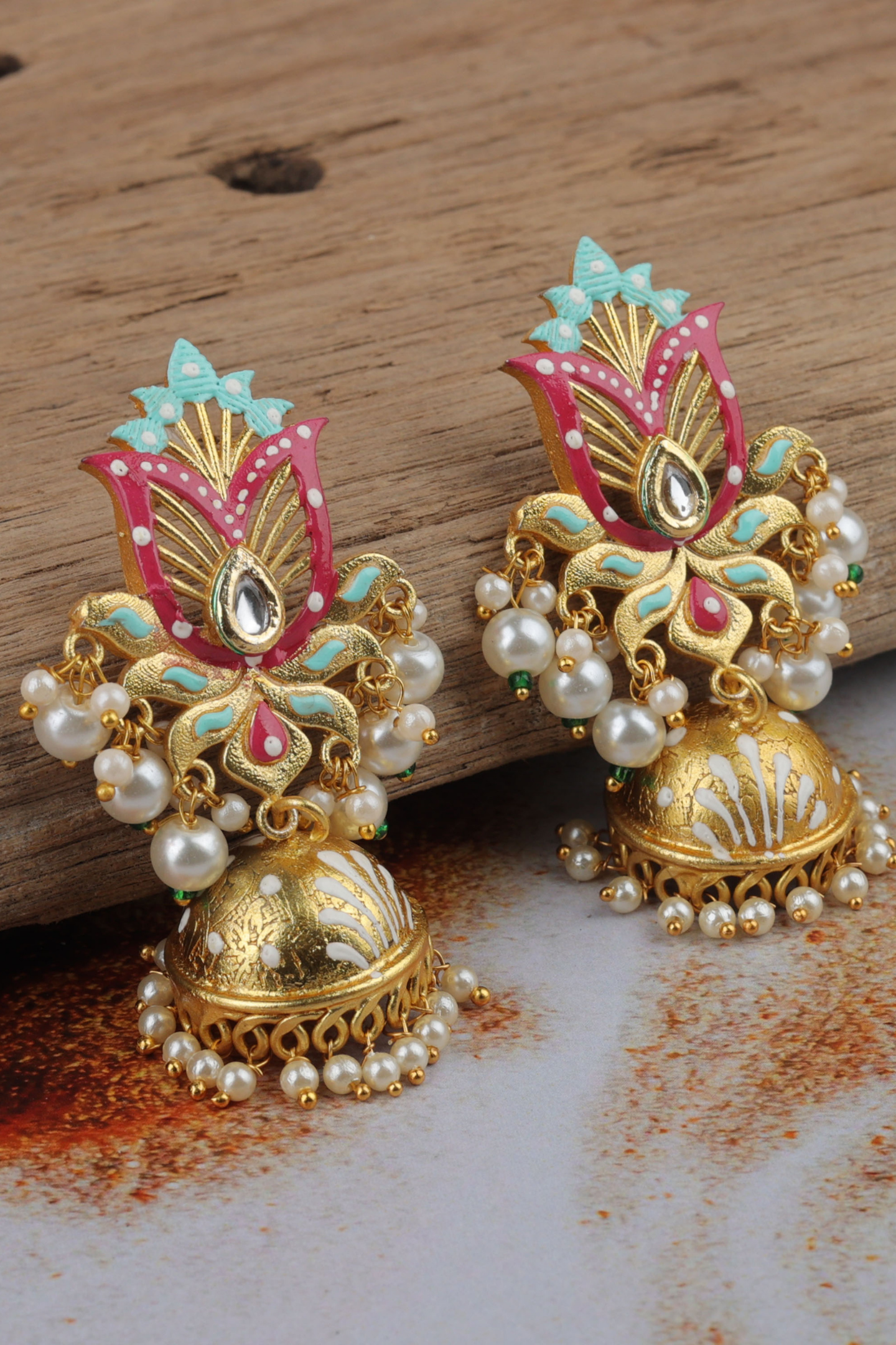 Pink-Blue Hand Painted Jhumki