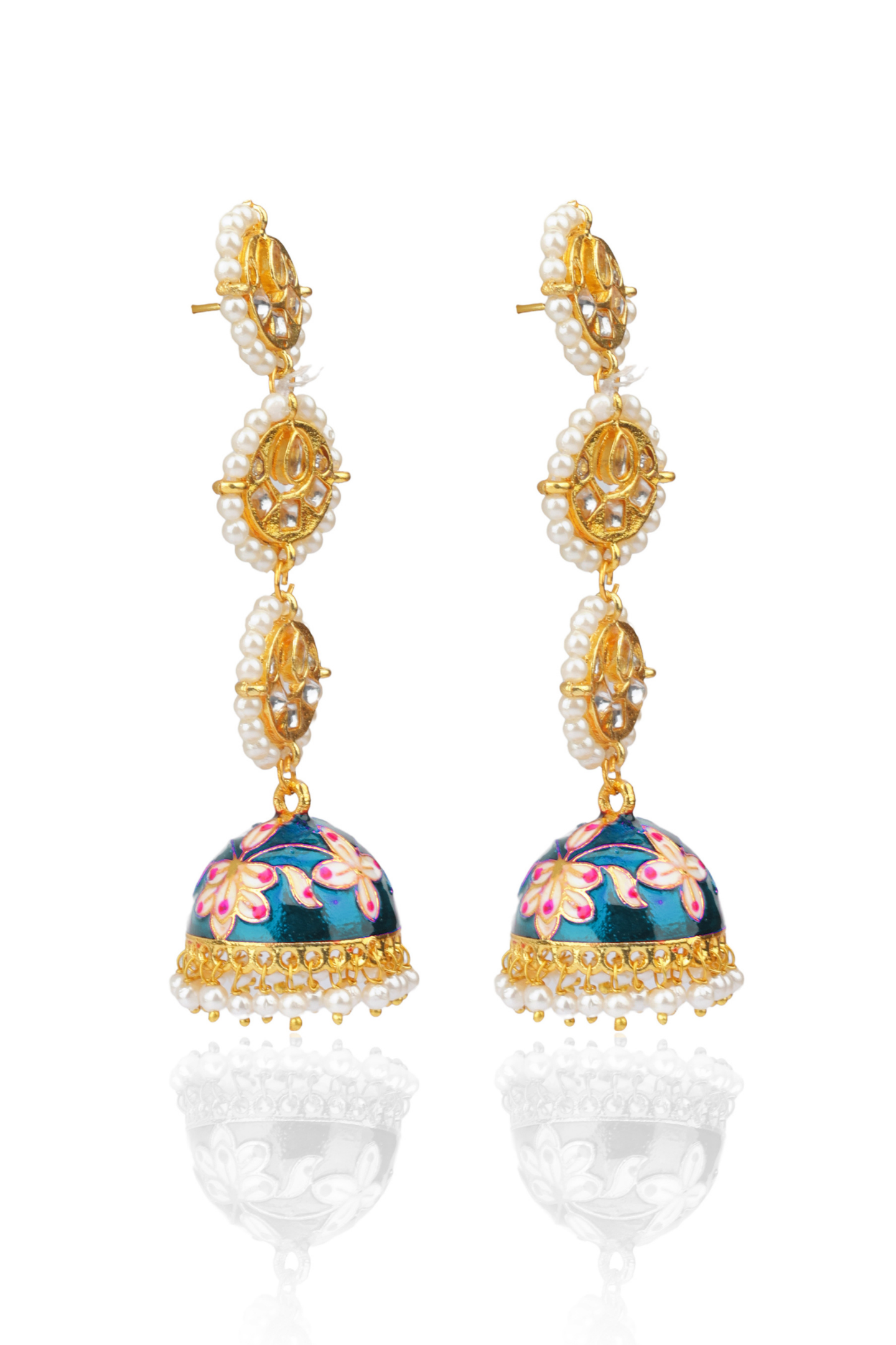 Royal Kundan Meenakari Jhumka Earring-Blue
