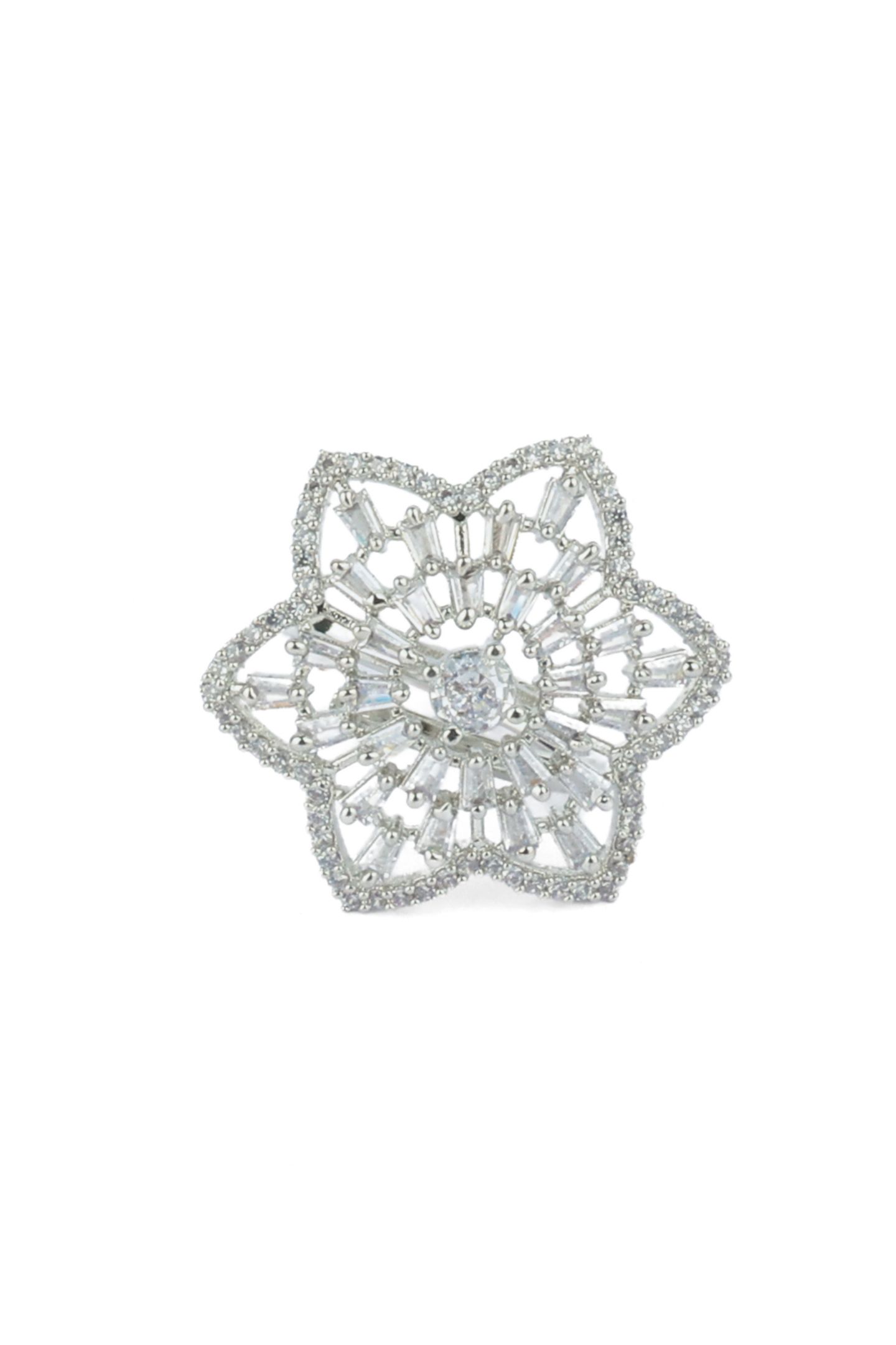 Starburst Crystal Cocktail Ring-Silver