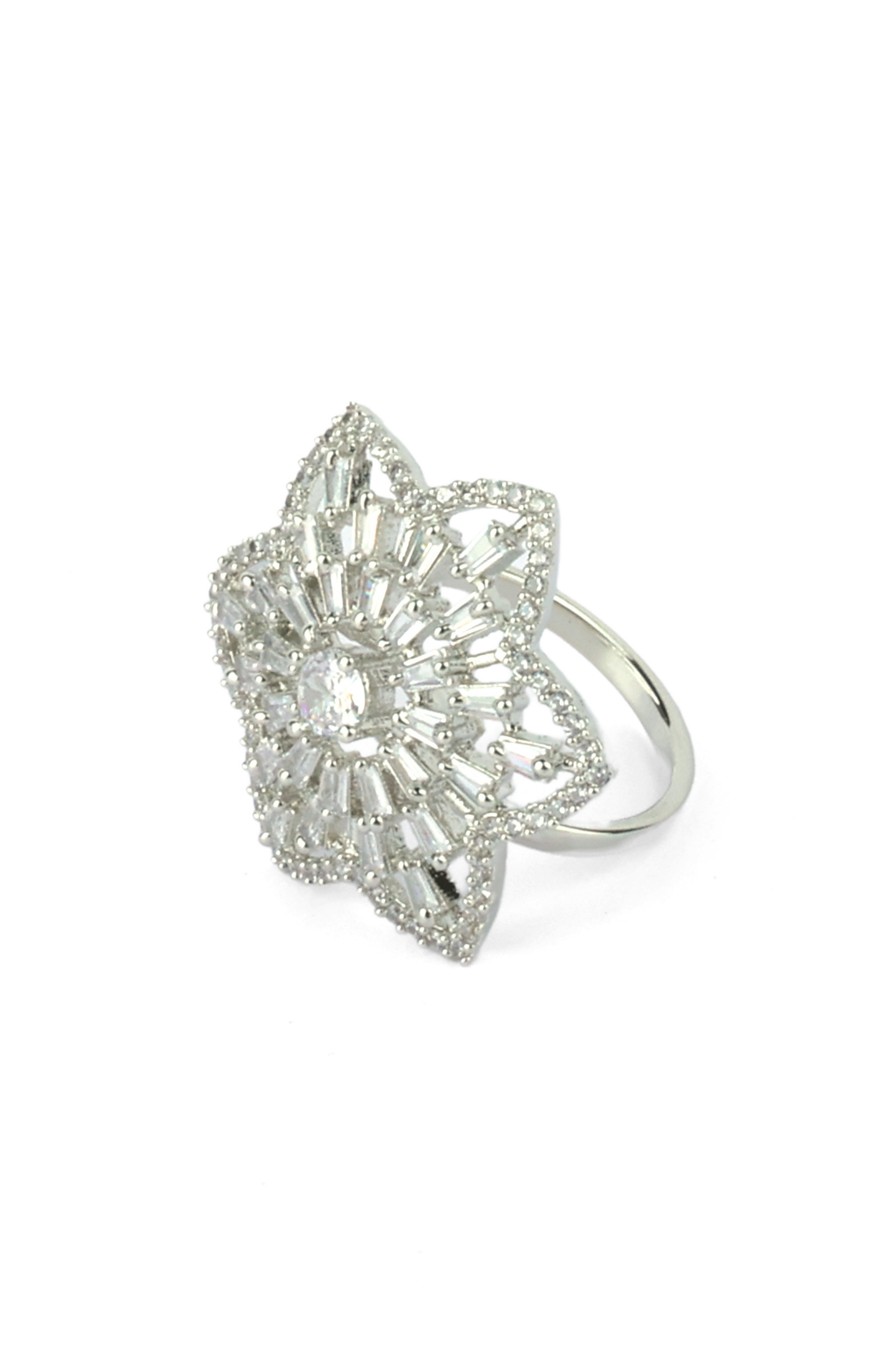 Starburst Crystal Cocktail Ring-Silver