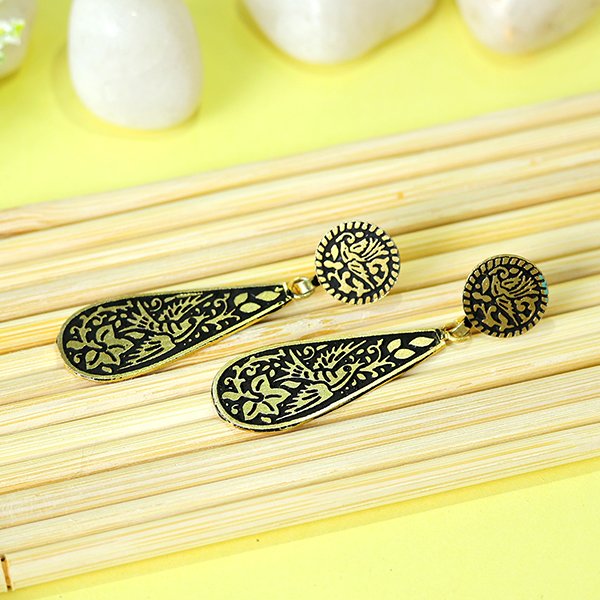 Bohemian Tribal-Inspired Golden Drop Earrings