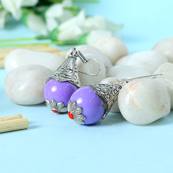 Imitation Stone Earring-Purple