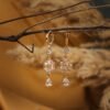 Crystal Flower Drop Earrings-Golden
