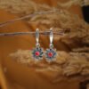Oxidized Silver Flower Earrings-Red