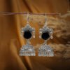 Black Monalisa and Silver Jhumka Earrings