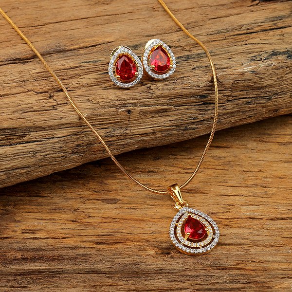 Ruby and American Diamond Pendant Set