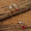Gold Peacock Pendant Set with Ruby and Earring