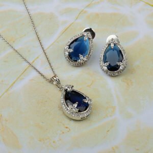 Sparkling Crystal and Sapphire pendant set with Earrings-Blue
