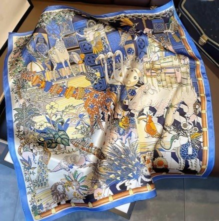 Exotic Birds and Animals Satin Scarf 100×100