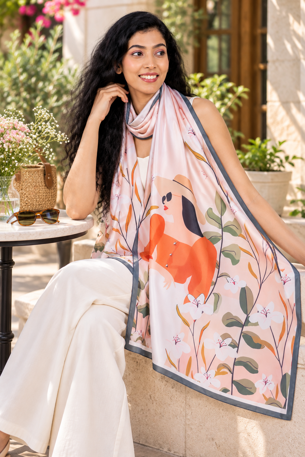Floral Fashionista Satin Scarf 100x100