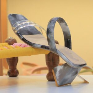 Glossy Multicolor Open Toe Heels - Black : Grey