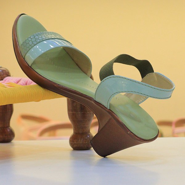 Block Heel Sandals - Green
